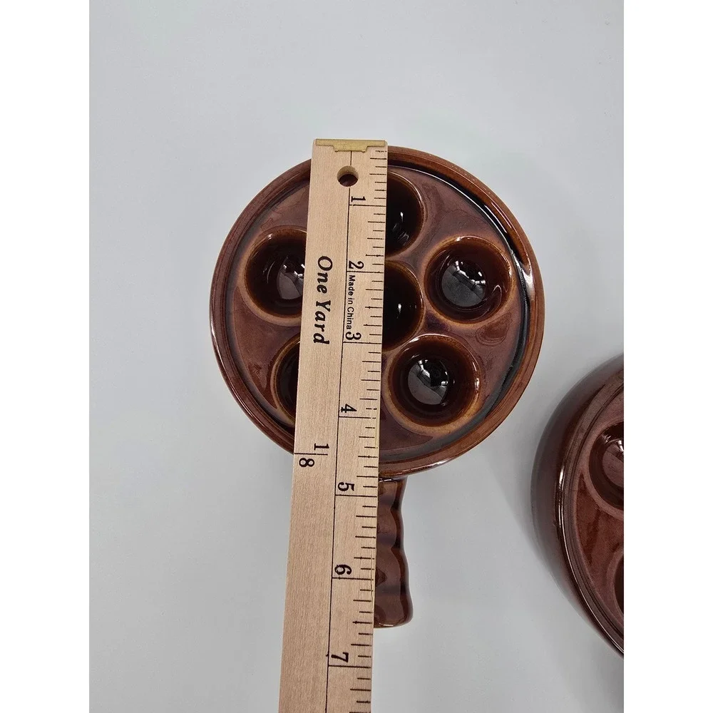 Vintage Brown Glazed Ceramic Escargot Baking Dishes 6 Hole Snail Pans Set of 3